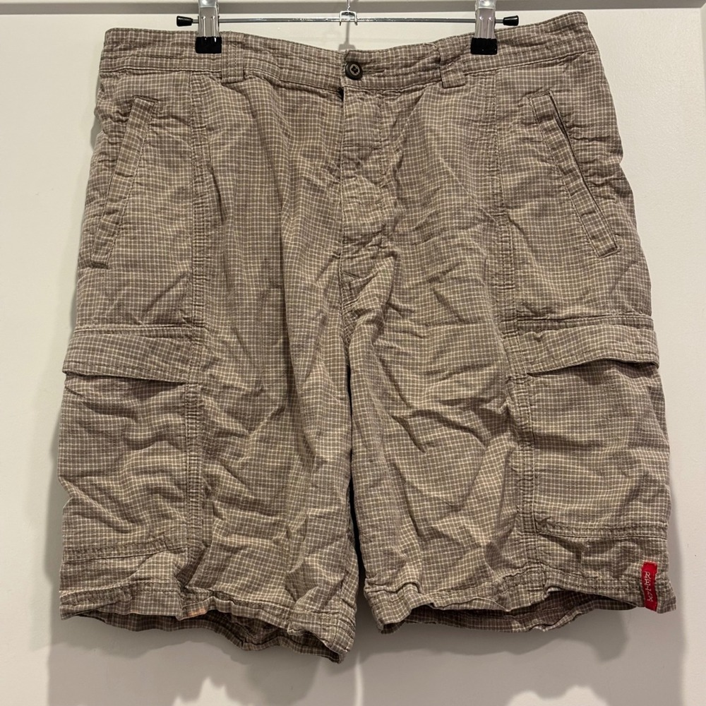 Tommy Bahama Relax Mens Brown Micro Grid Cargo Shorts Size 32